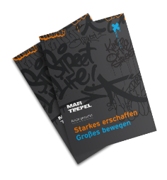 Werbebroschüren mit Slogan „Starkes erschaffen – Großes bewegen“